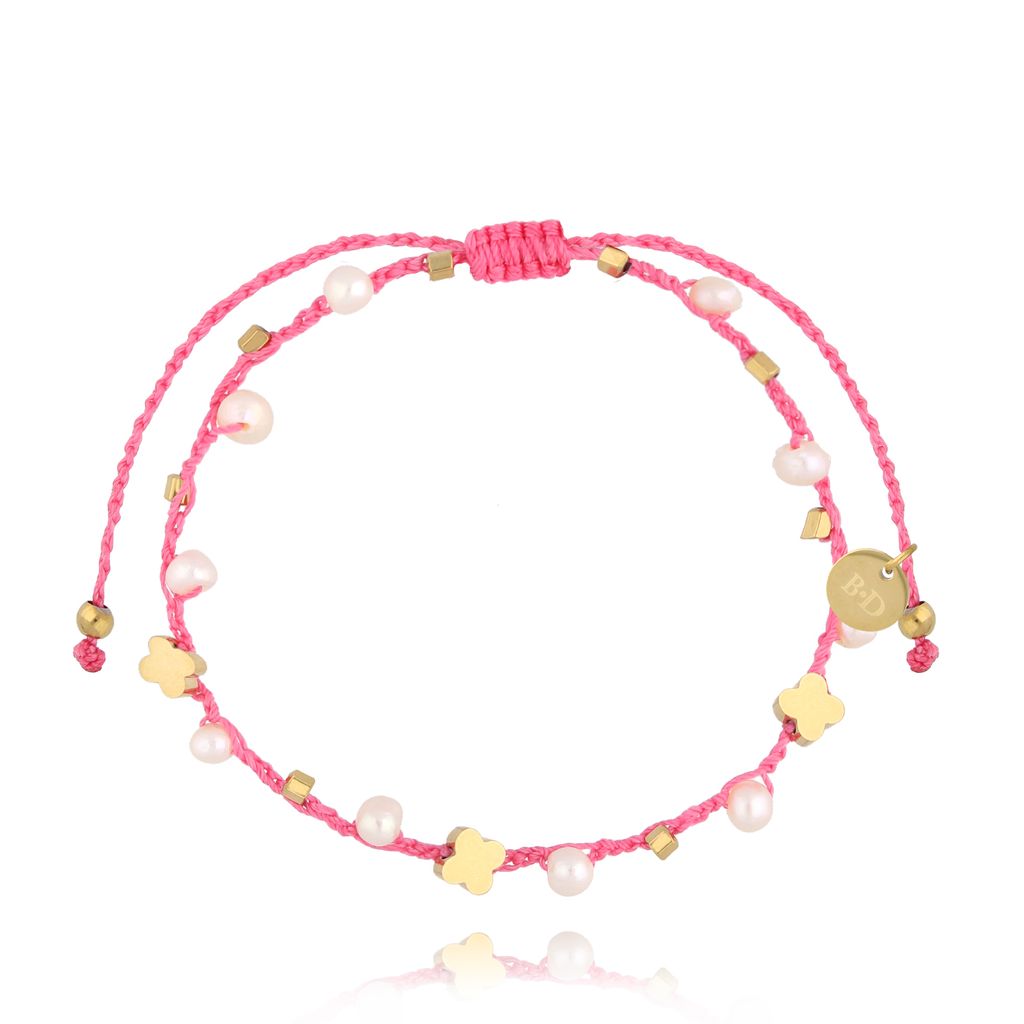 Bransoletka różowa z perłami i sznurkiem Allegro BSC1983