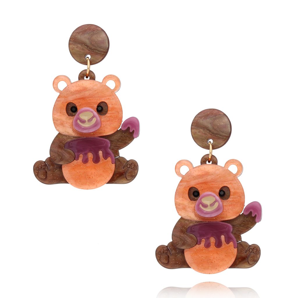 Kolczyki z pomarańczowymi misiami Teddy Bear Lover KZA0258