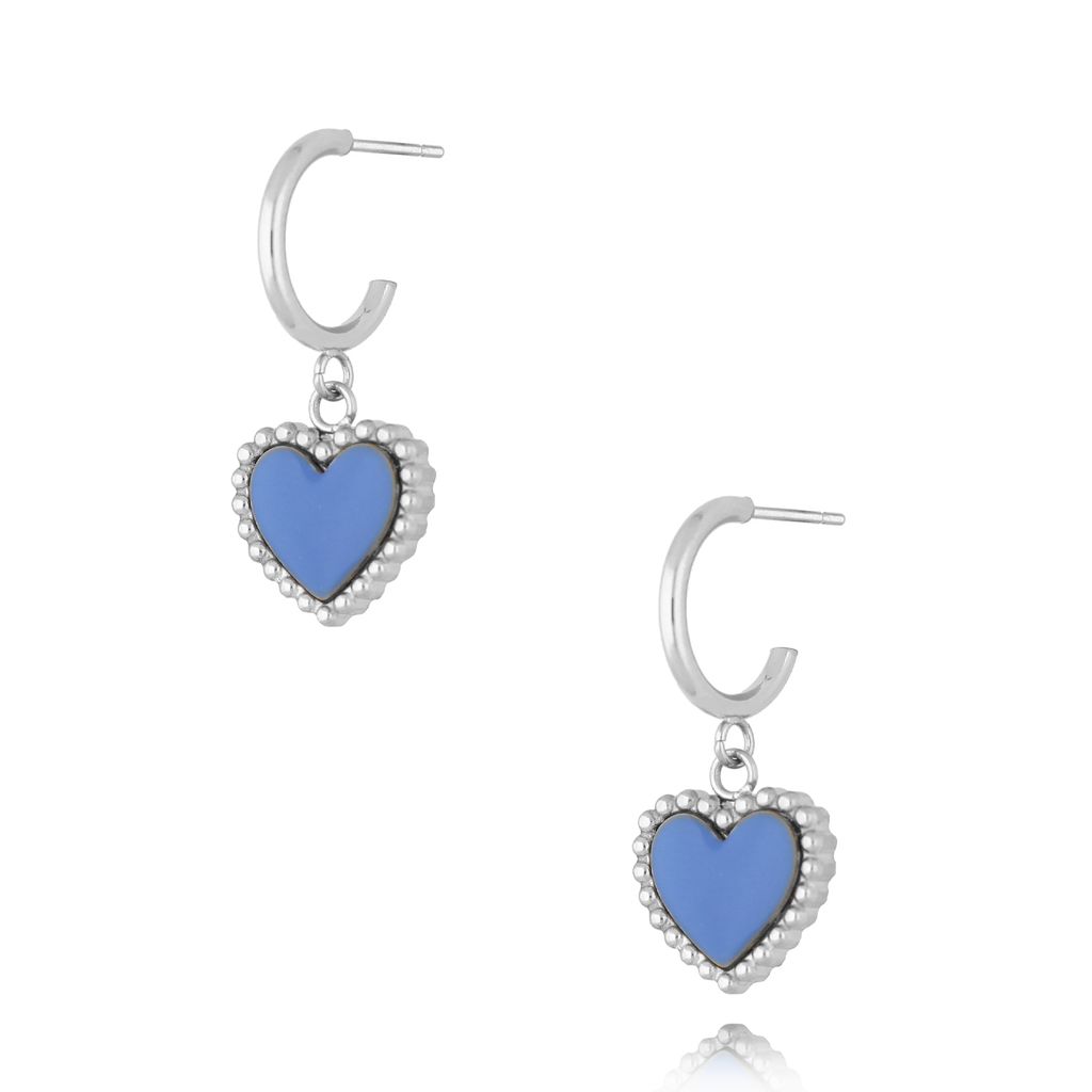 Kolczyki srebrne z sercem i niebieską emalią Enamel Heart KSA1662
