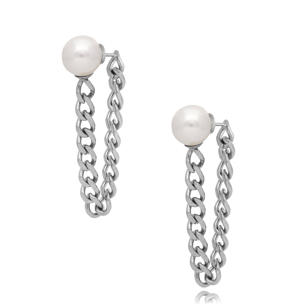 Kolczyki srebrne z perłą ze stali szlachetnej KSA0270