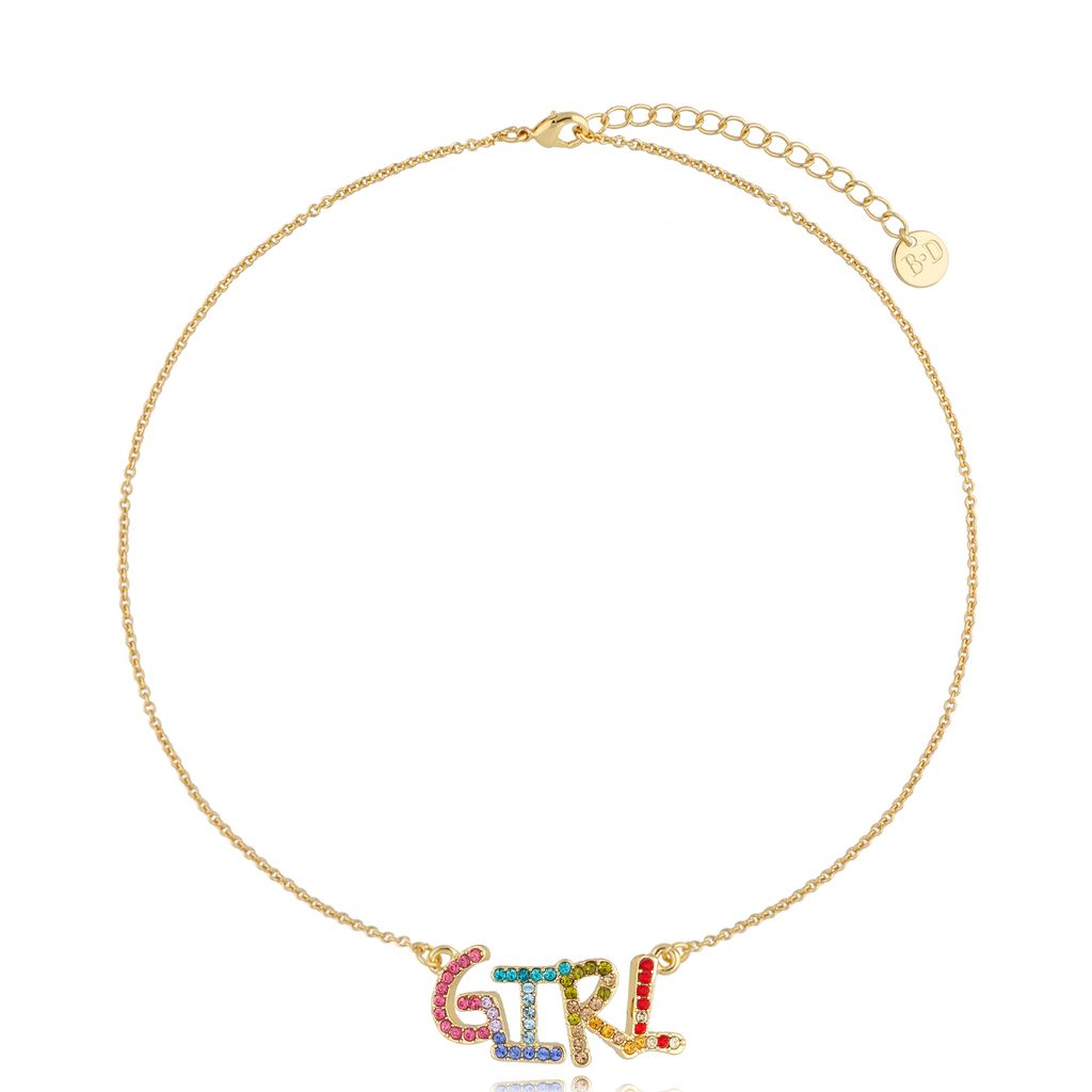 Naszyjnik złoty z kolorowym  napisem GIRL NRG0484