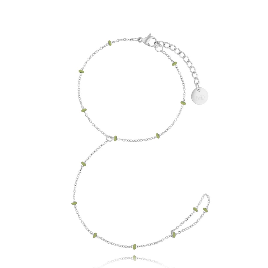 Bransoletka z pierścionkiem i zieloną emalią Simple Chain BSA0606