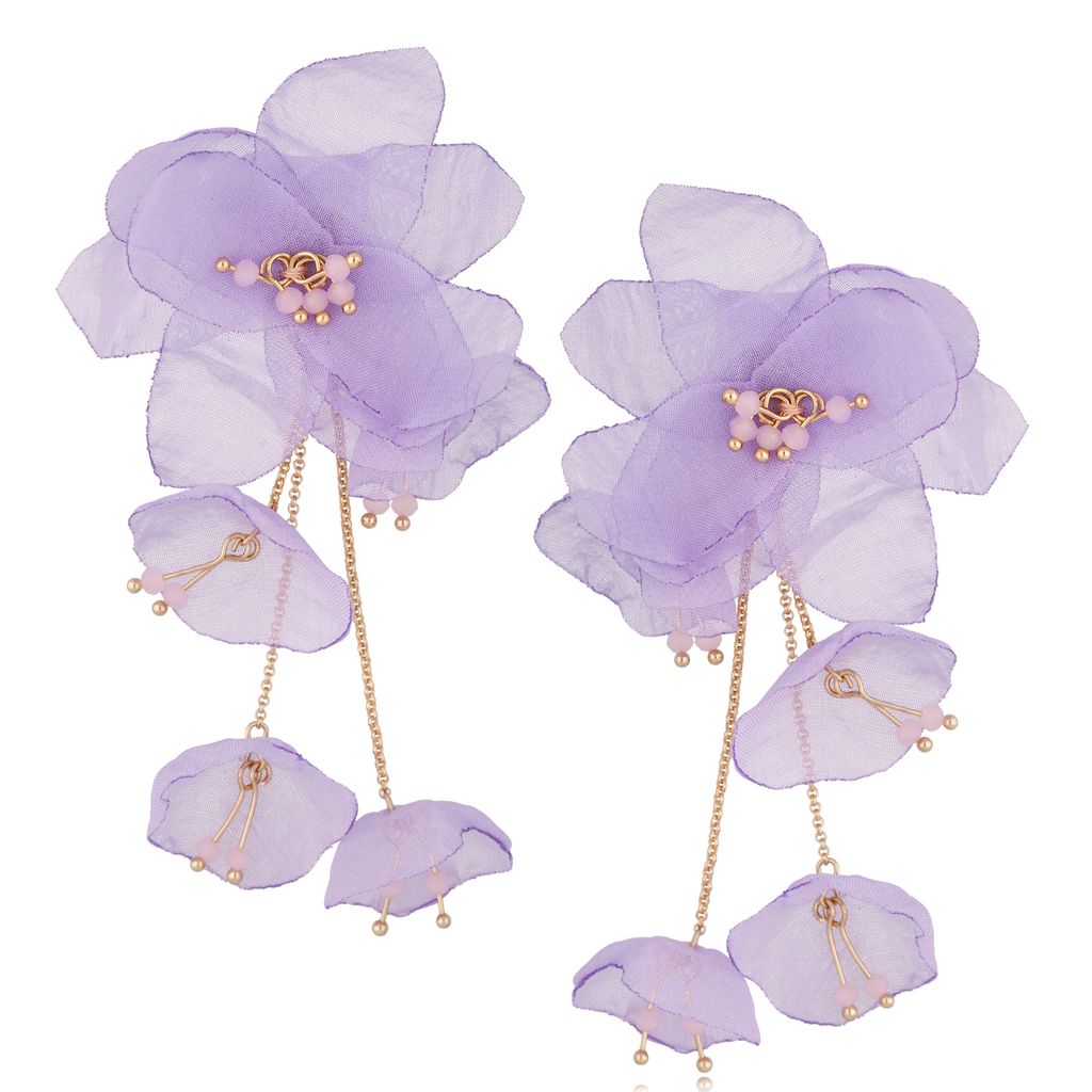 Kolczyki z szyfonu kwiaty fioletowe Aura KBL1316
