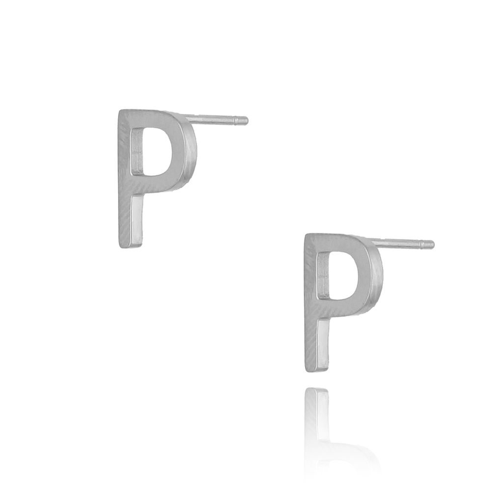 Kolczyki wkrętki srebrne z literką P KAT0055