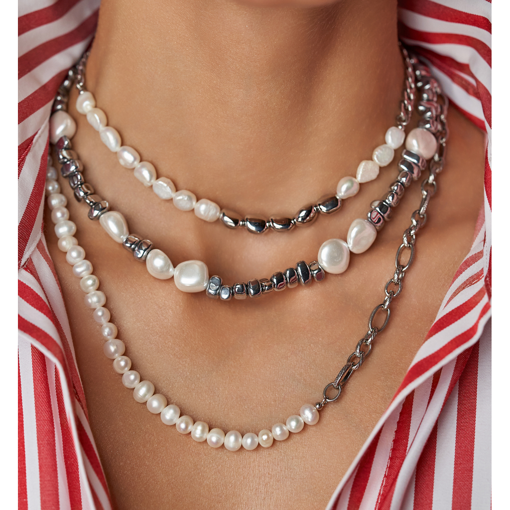 Zestaw srebrnych naszyjników z perłami Wonderful Z0125