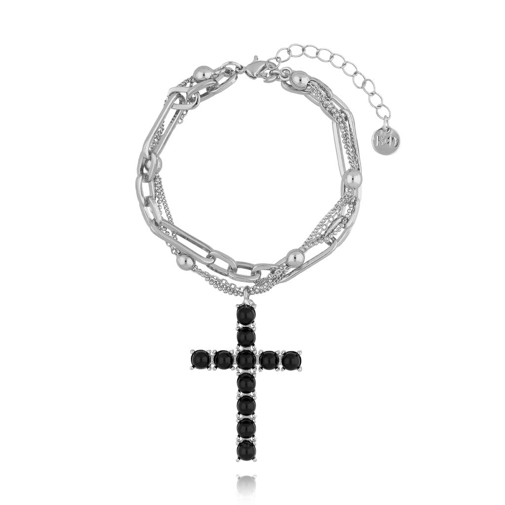 Bransoletka srebrna z łańcuchem i krzyżem BRG0131