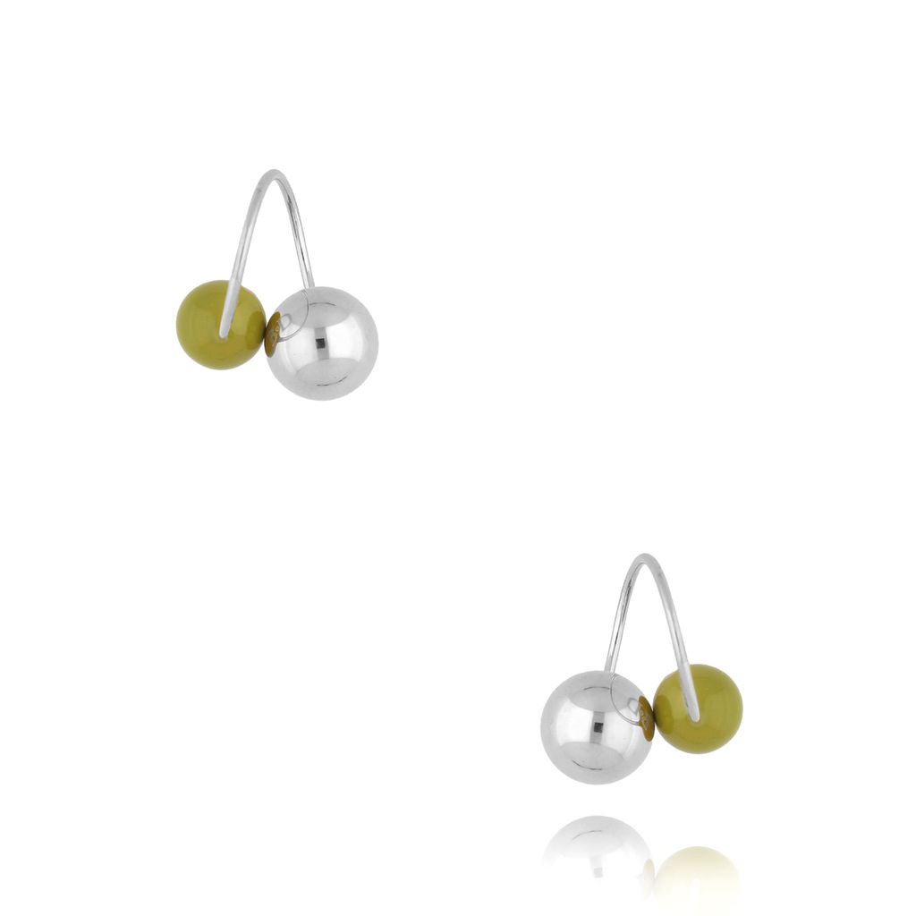 Kolczyki srebrne z kulkami i zieloną emalią Enamel Balls KSA1609