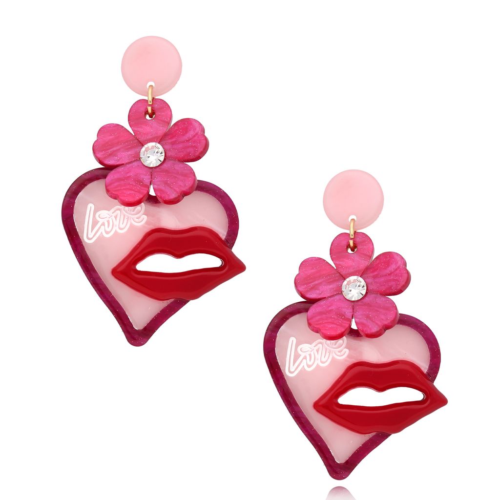 Kolczyki różowe z sercami i ustami Kiss Me KZA0250