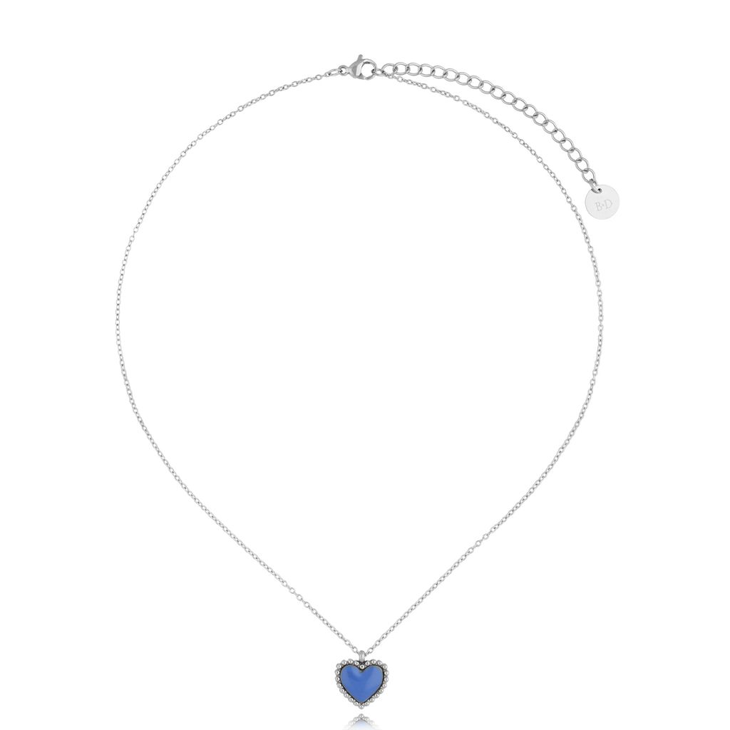 Naszyjnik srebrny z sercem i niebieską emalią Enamel Heart NSA1124
