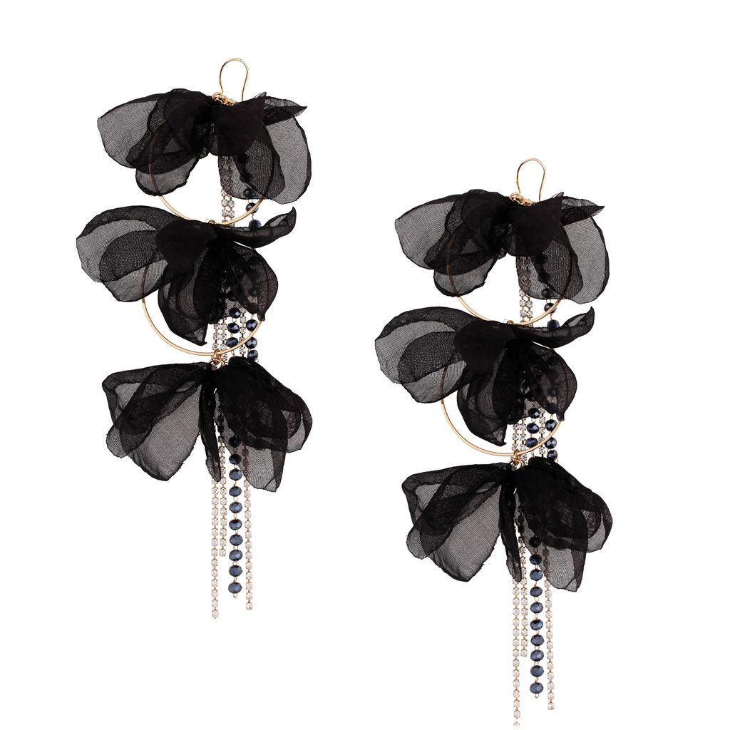 Kolczyki z szyfonu kwiaty czarne Tango KBL0957