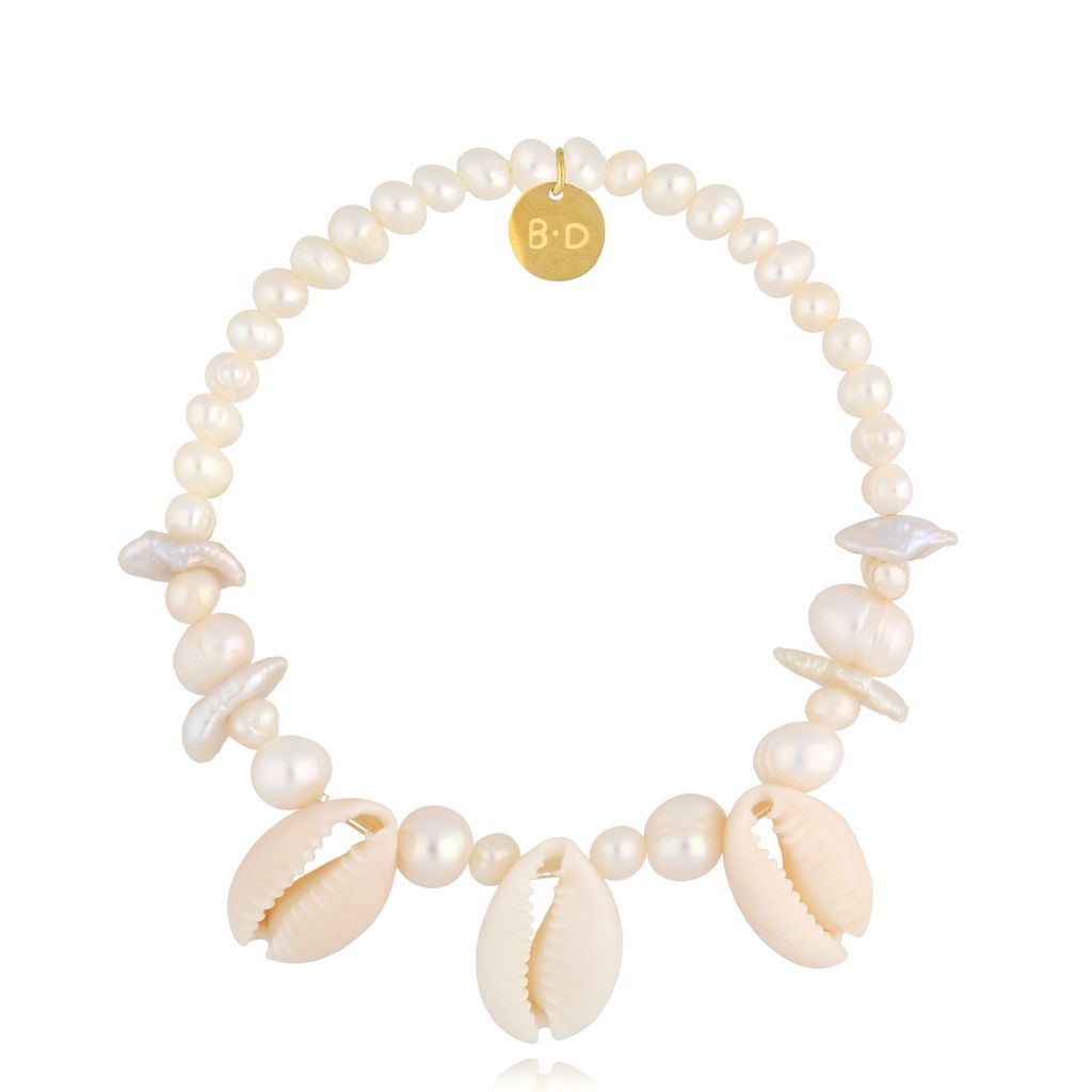 Bransoletka biała z perłami i muszlami Ocean BPA0444