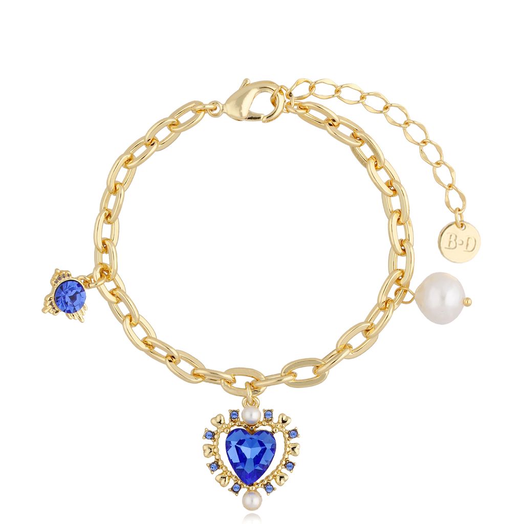 Bransoletka z niebieskim kryształowym sercem i perłą Nicole BSS0034