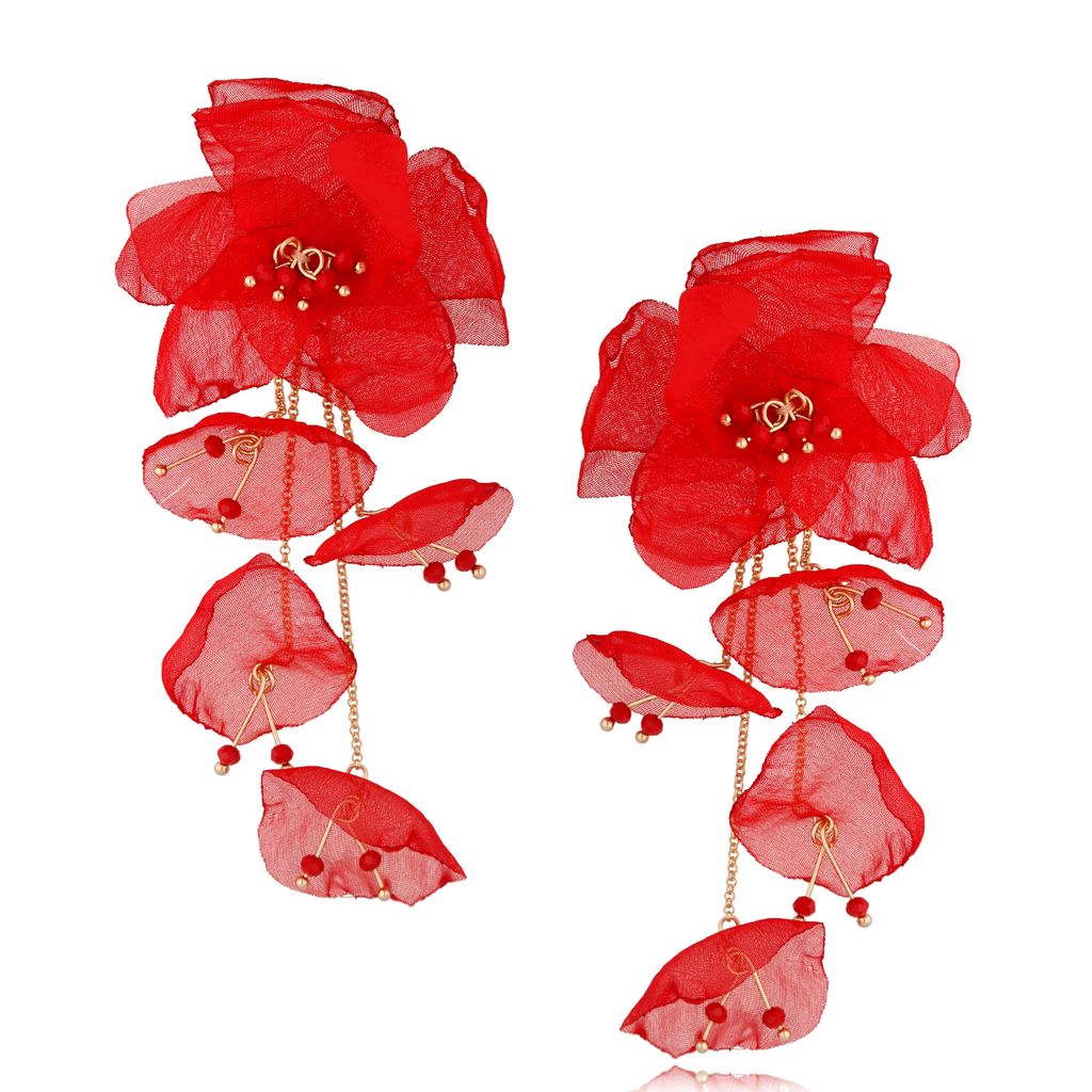 Kolczyki z szyfonu kwiaty czerwone Aura KBL1304