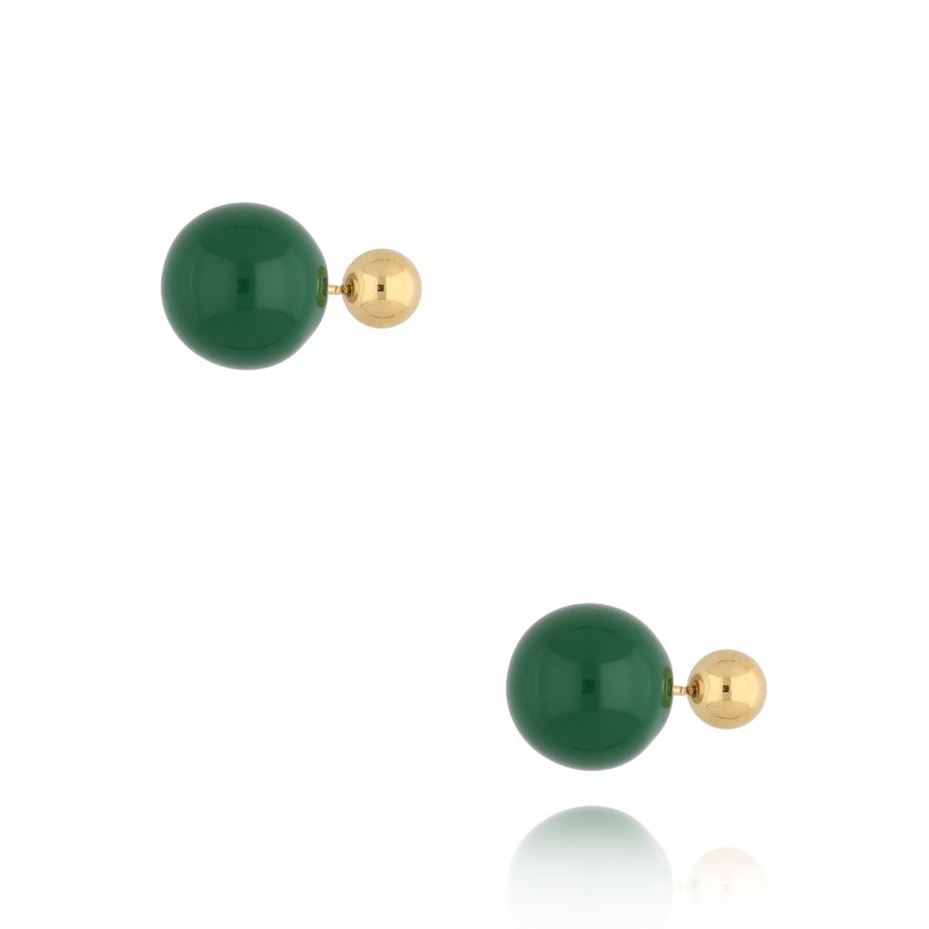 Kolczyki złote kulki z zieloną emalią Balls KSA1506