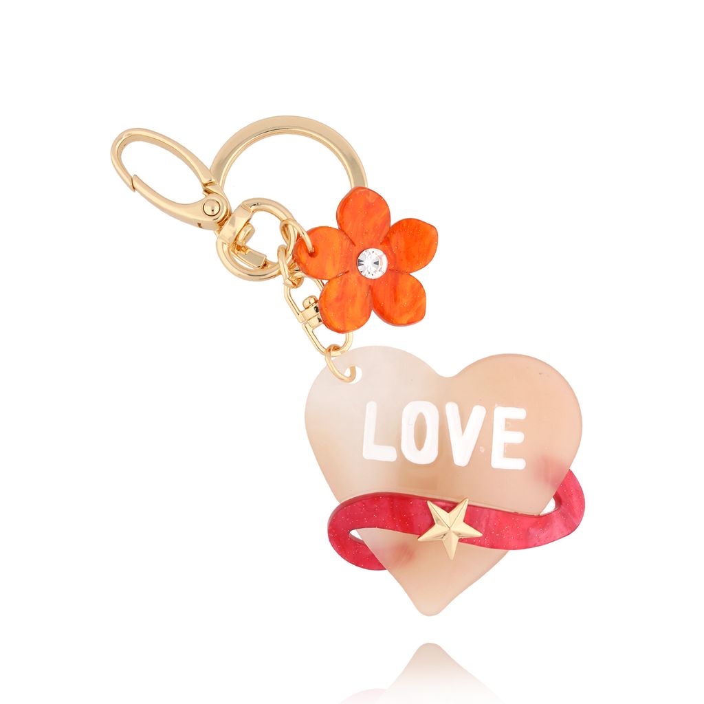Brelok pomarańczowy z sercem i kwiatkiem Heart & FLower BREZA0076