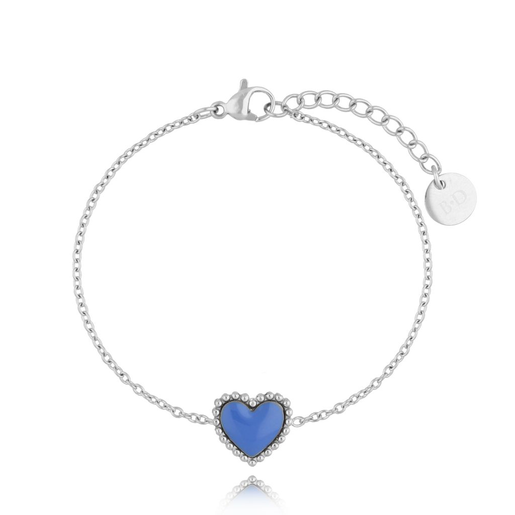 Bransoletka srebrna z sercem i niebieską emalią Enamel Heart BSA0600