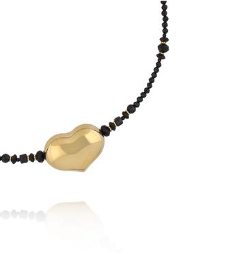 Naszyjnik z czarnego turmalinu i czarnego agatu z pozłacanym sercem NPA1550
