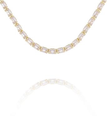 Naszyjnik typu tennis z prostokątnymi kryształkami w złotej oprawie NS0421