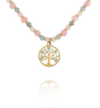 Naszyjnik z różowym opalem i apatytami z zawieszką Drzewa Życia NTW1640