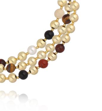 Naszyjnik trzyrzędowy w złocie z brązowymi kamieniami NSC0647