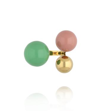 Pierścionek z kulami w odcieniach zieleni, pudrowego różu i złota PSA1119