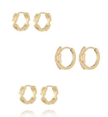 Zestaw złotych kolczyków kółek KLU0178