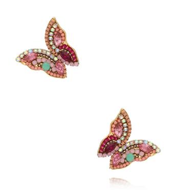 Kolczyki w kształcie motyli z różowymi kryształami KLU0162