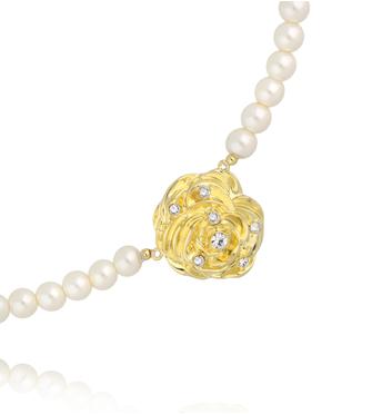 Naszyjnik z perłami i złotą różą NS0342
