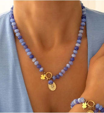 Naszyjnik niebieski z agatami NPA1353