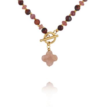 Naszyjnik z kwarcu truskawkowego z zawieszką koniczynki NPA1624