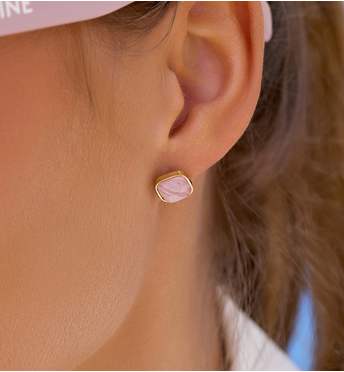 Kolczyki złote kwadratowe z kwarcem różowym Ritual KSA1689