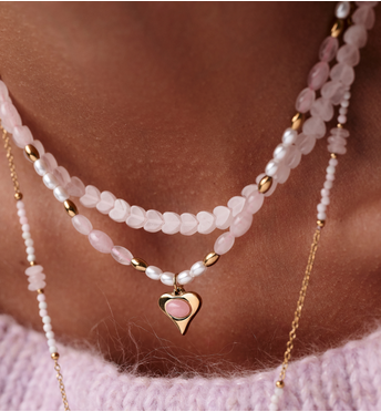 Naszyjnik z kwarcu różowego – serca NTW1650