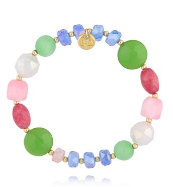 Bransoletka z różowym rodonitem, zielonym kocim okiem i akrylowymi koralikami BSC2384