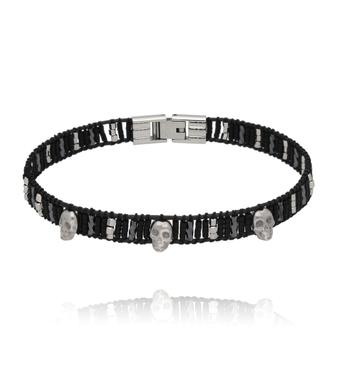 Bransoletka męska z koralikami i czaszkami, czarna BMITC1013