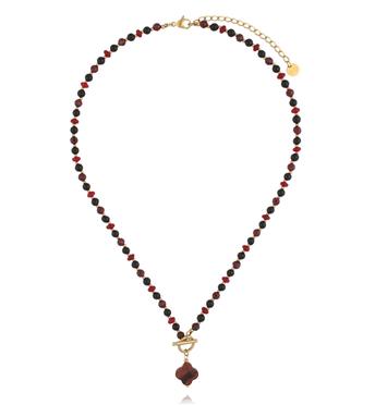 Naszyjnik z tygrysiego oka z zawieszką koniczynki NPA1626