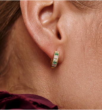 Kolczyki mini złote koła z cyrkoniami w odcieniach zieleni KSS2192