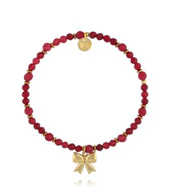 Bransoletka z czerwonego jadeitu z zawieszką w kształcie kokardki BTW3550