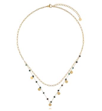 Naszyjnik warstwowy ze złoceniem i jadeitami afrykańskimi NEA0099
