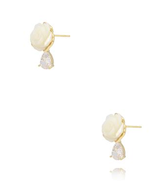 Kolczyki z motywem róży i kroplą cyrkonii KSS2094