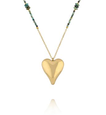 Naszyjnik z turkusu afrykańskiego z pozłacanym sercem NPA1585