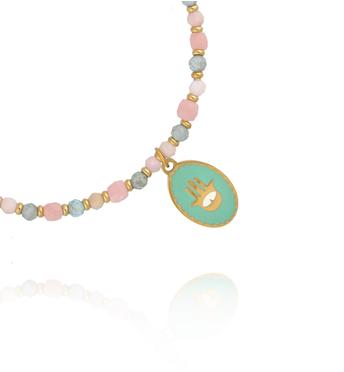 Bransoletka z opalu różowego i apatytu z zawieszką Hamsa BTW3696