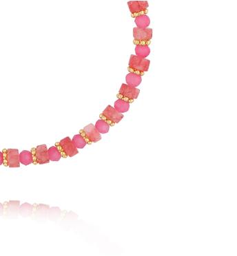 Bransoletka z różowego jadeitu i szklanych koralików BTW3619