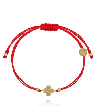 Bransoletka czerwona ze złotą koniczynką BGL1093