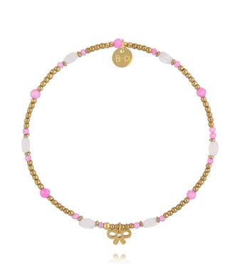 Bransoletka z różowym kwarcem i złotą kokardką BTW3520