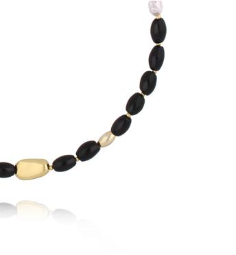 Naszyjnik z perełkami i czarnymi kamieniami NSC0637