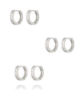 Zestaw srebrnych kolczyków kółek z cyrkoniami KLU0179