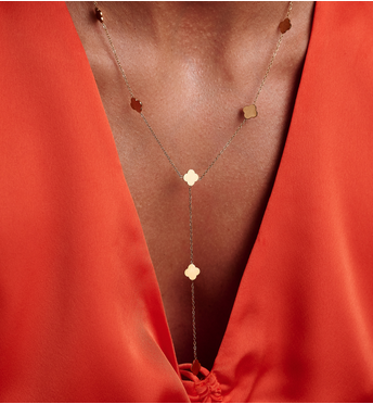 Naszyjnik krawatka z koniczynkami złoty NSY0756