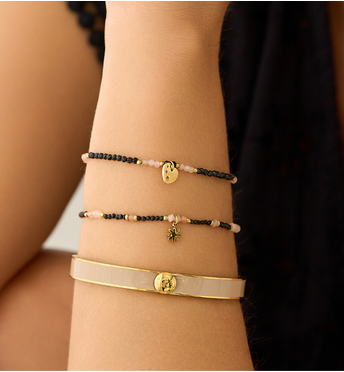 Bransoletka obręcz z beżową emalią Secret Garden BSA0694