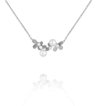 Naszyjnik z kwiatuszkami i perełkami srebrny NSY0871