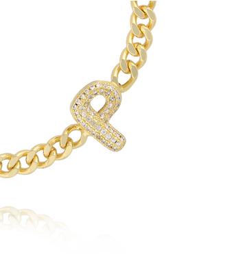 Bransoletka złota z literą P z cyrkoniami BSS0252